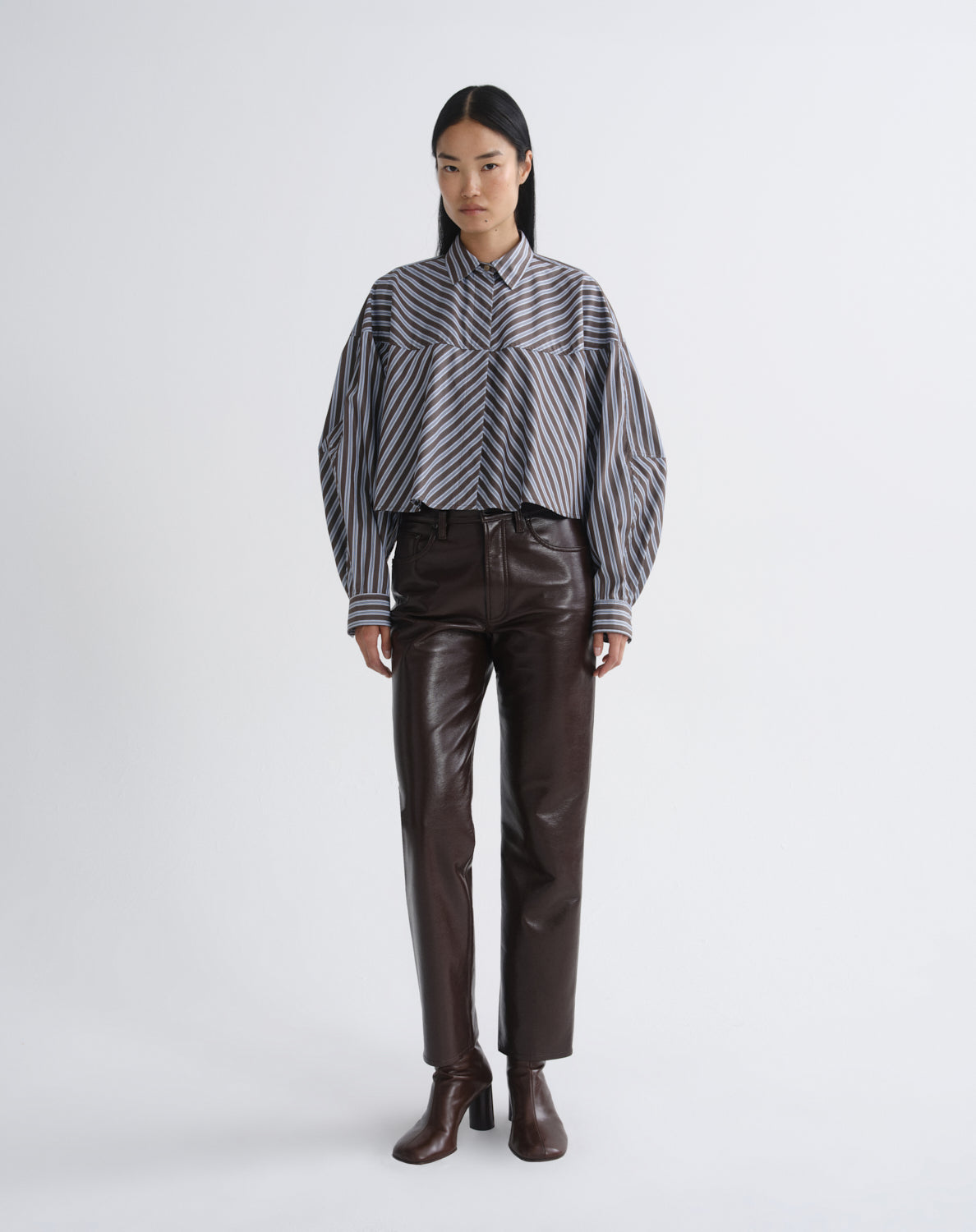 Women agnes shirt meyer stripe white chocolate - Agolde