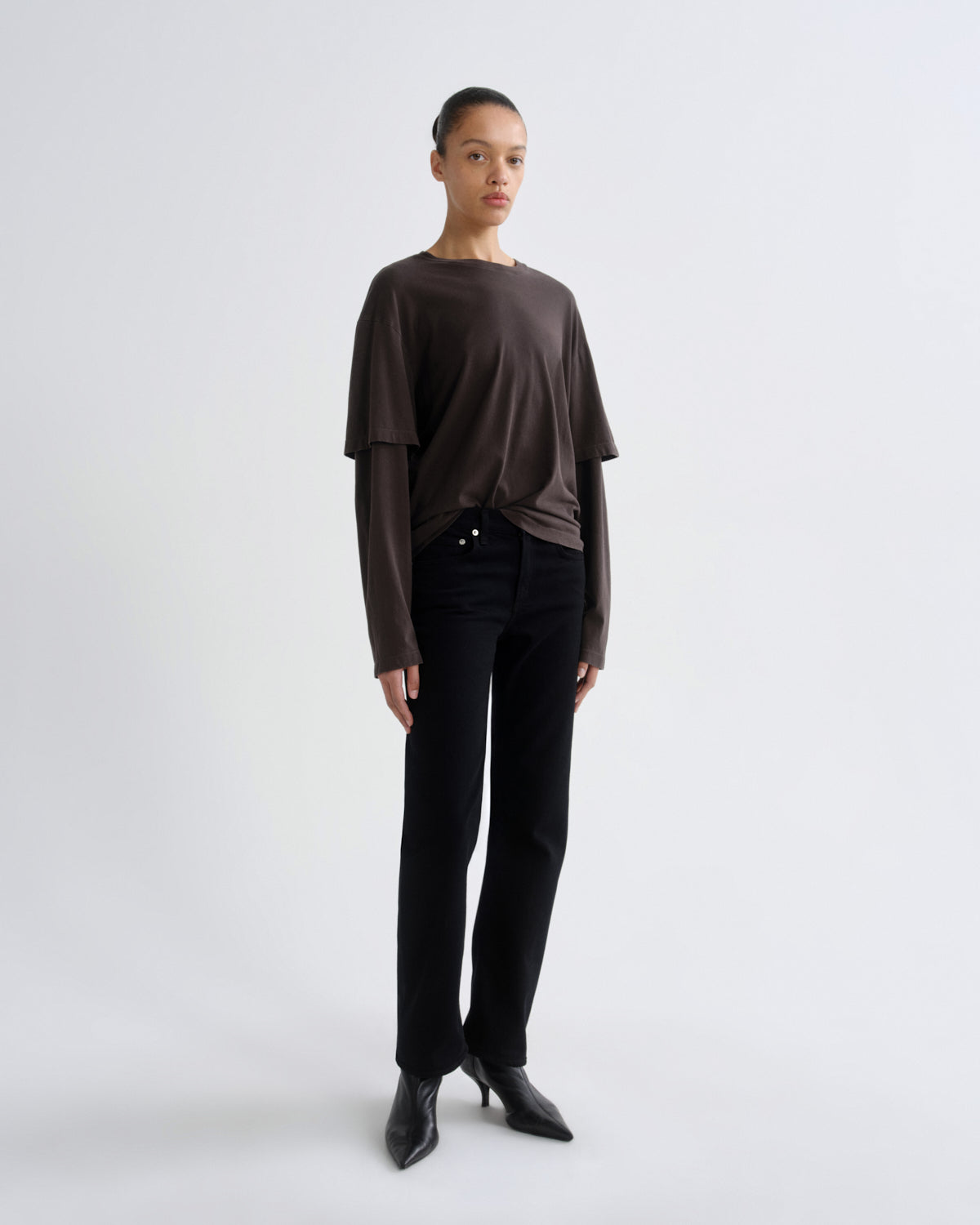 Women lois layered long sleeve boxy tee forge - Agolde