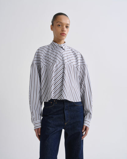 Women agnes shirt meyer stripe bracken blue - Agolde