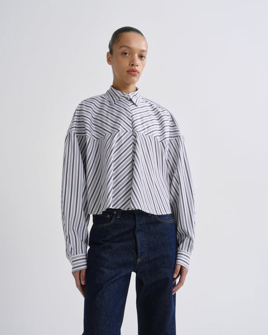 Women agnes shirt meyer stripe bracken blue - Agolde