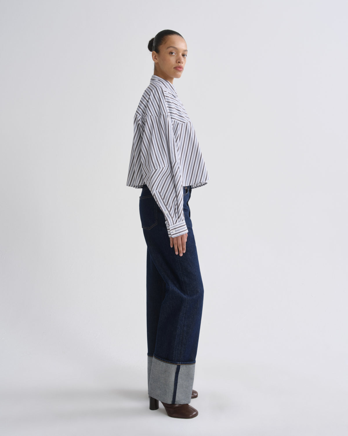 Women agnes shirt meyer stripe bracken blue - Agolde