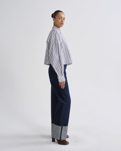 Women agnes shirt meyer stripe bracken blue - Agolde