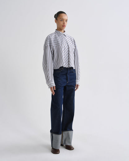 Women agnes shirt meyer stripe bracken blue - Agolde