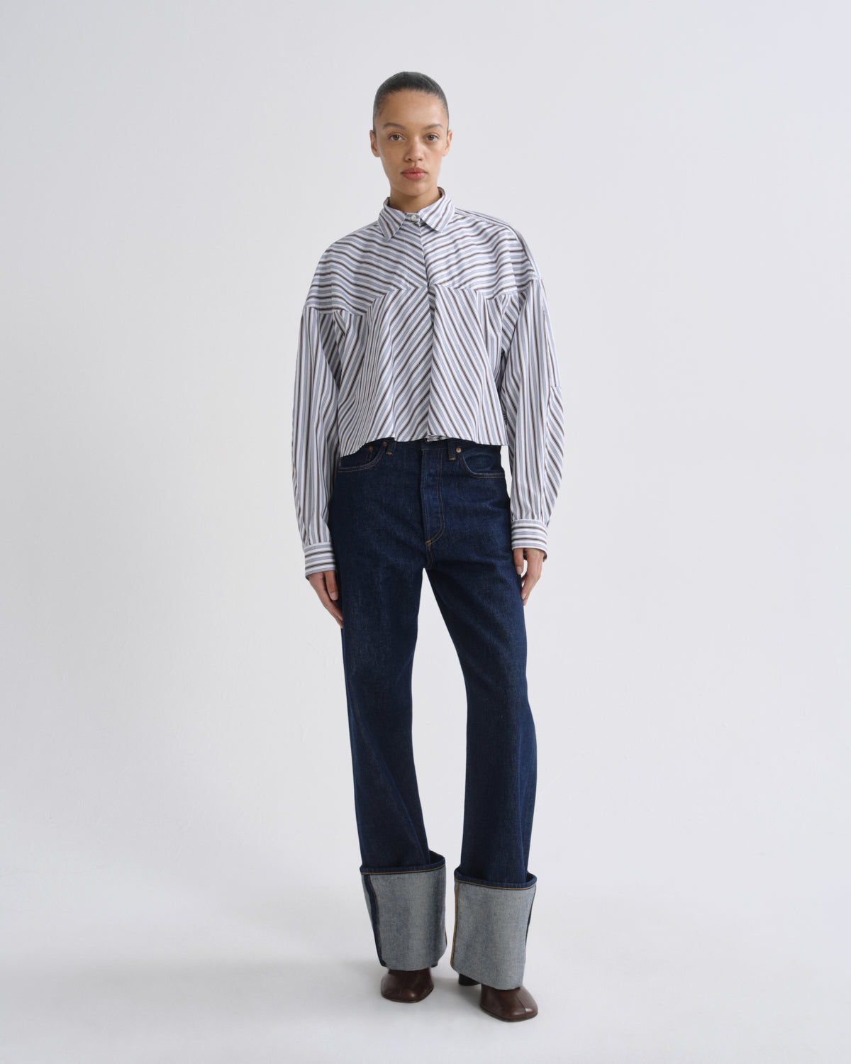 Women agnes shirt meyer stripe bracken blue - Agolde