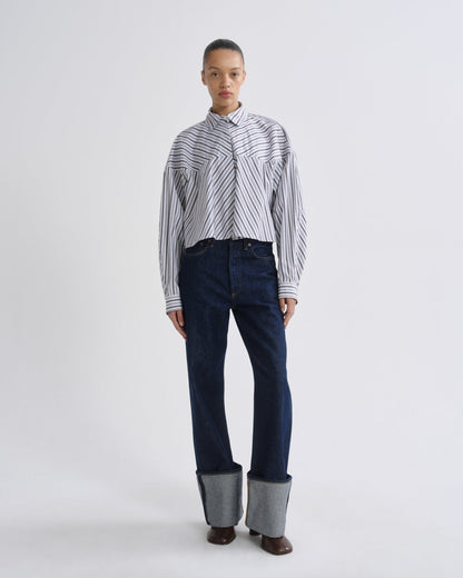 Women agnes shirt meyer stripe bracken blue - Agolde