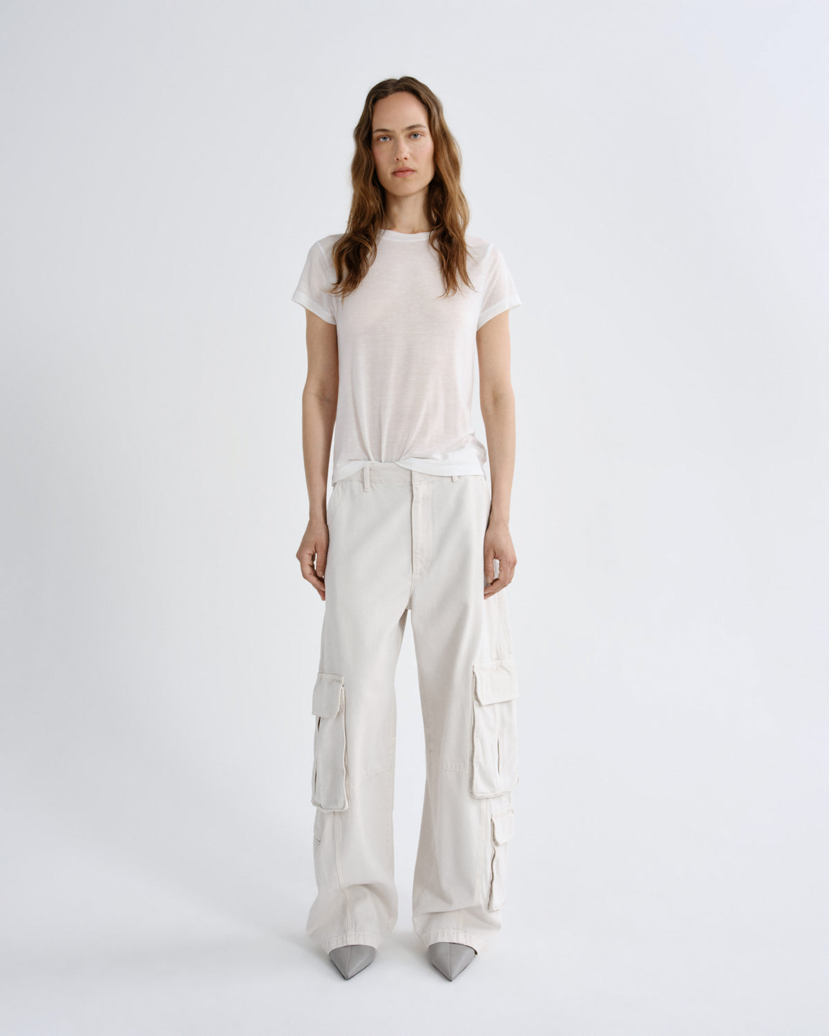 Women Long Line Adine Tee Tencel Jersey in Gesso - Agolde