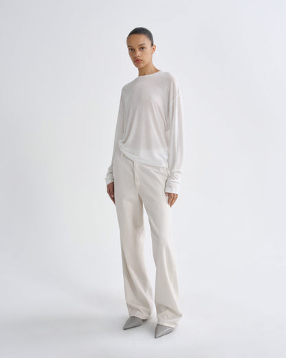 Women Sasha Long Sleeve Boyfriend Tee in Gesso - Agolde