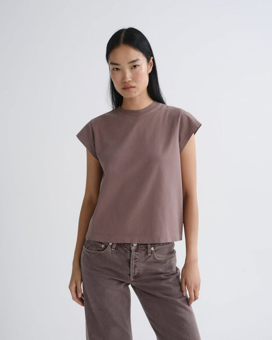 Women long line bryce cap sleeve tee mauvine - Agolde
