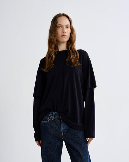 Women lois layered long sleeve boxy tee obscura - Agolde