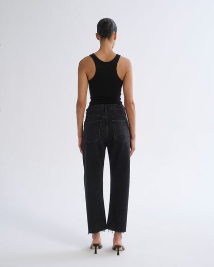 Women 90's Crop Mid Rise Straight (Weightless) in Tar - Agolde