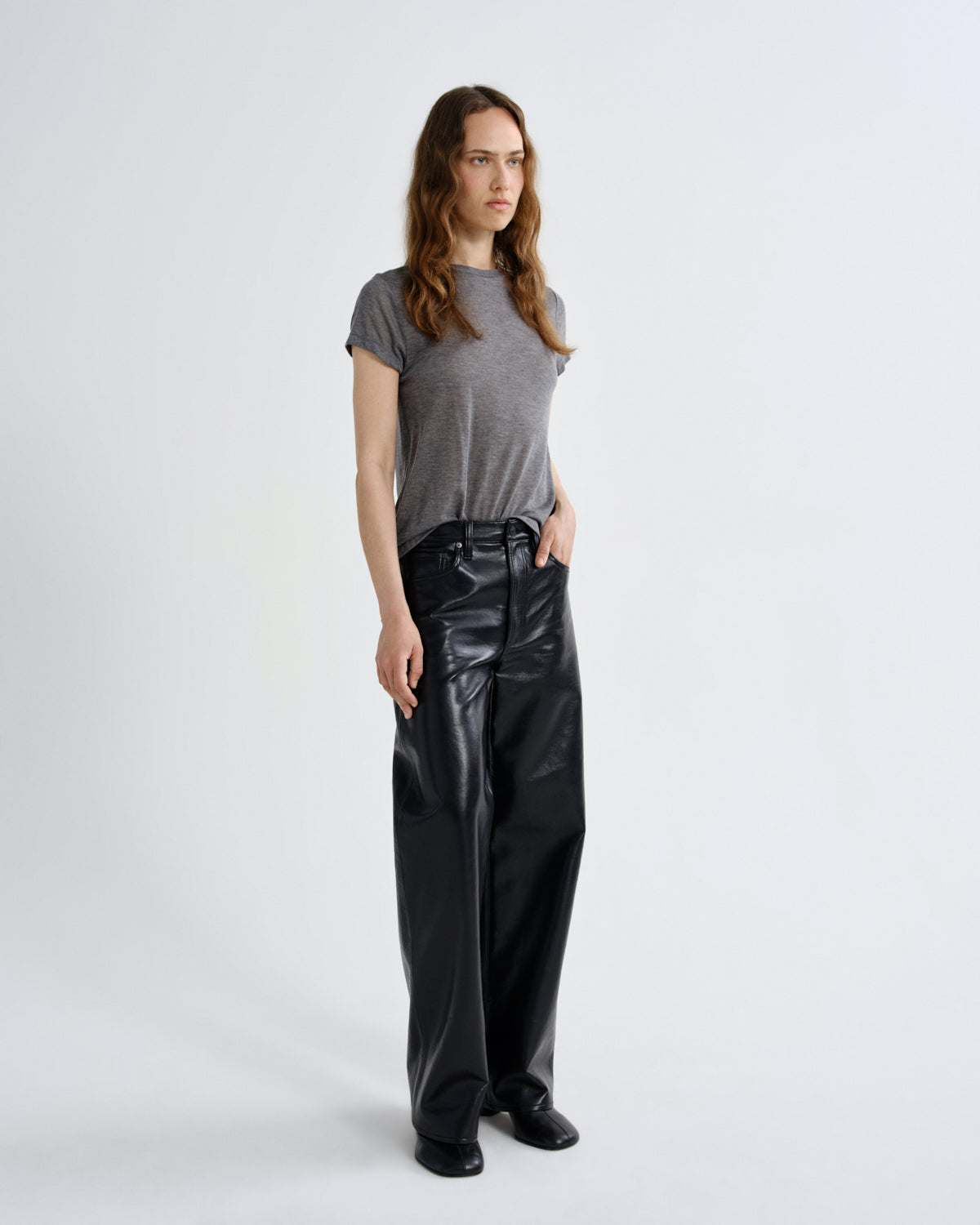 Women Long Line Adine Tee Tencel Jersey in Grey Heather - Agolde