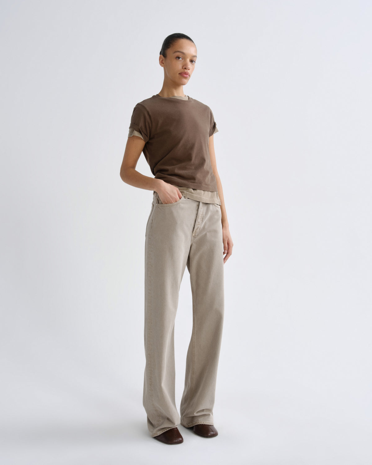 Women Adine Shrunken Tee in Uniform - Agolde