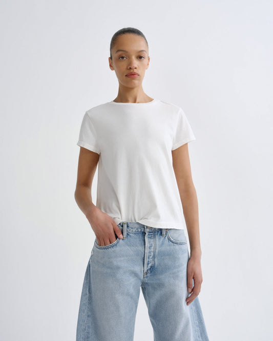 Women Long Line Adine Tee in White Ash - Agolde