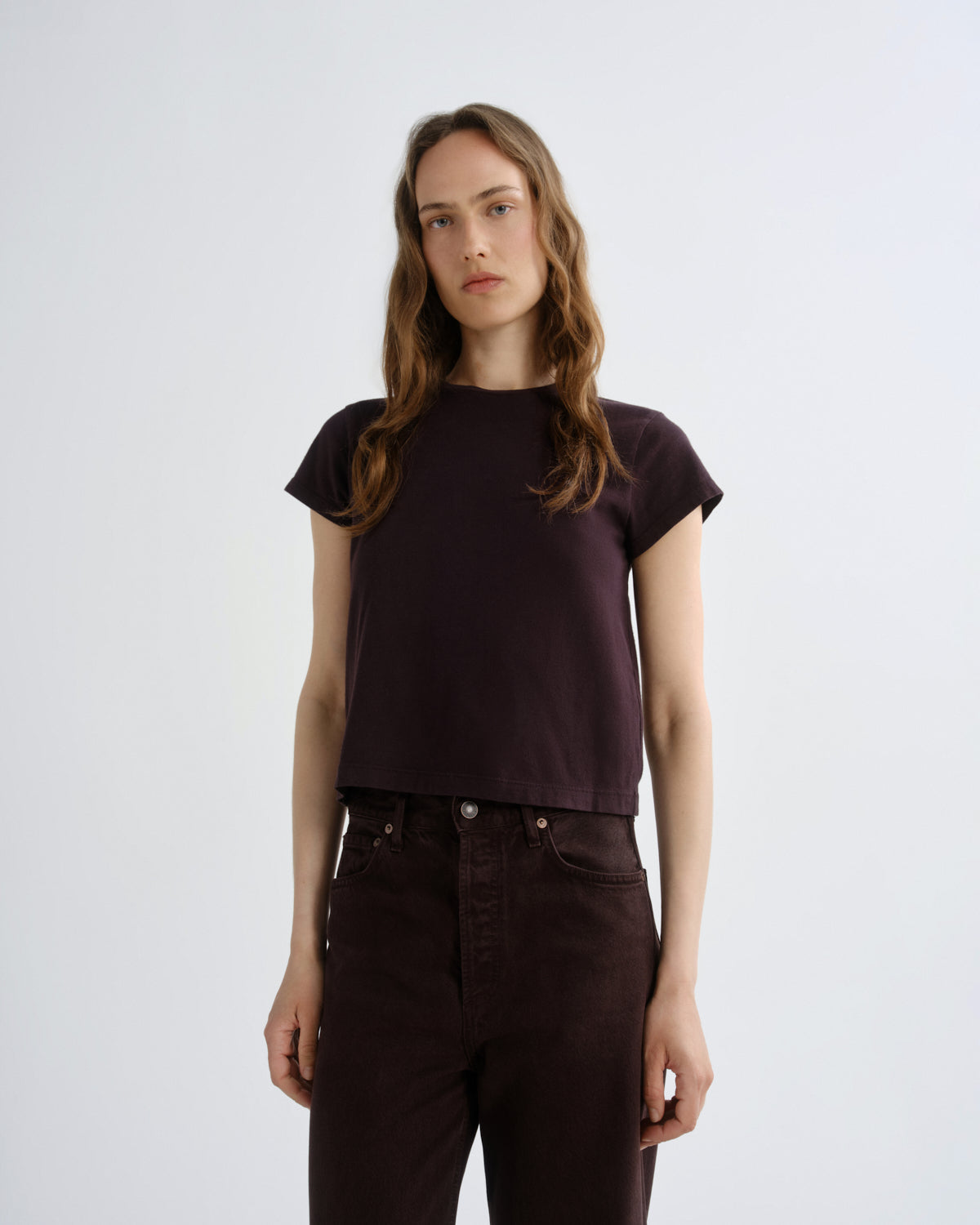 Women Adine Shrunken Tee in Eggplant - Agolde