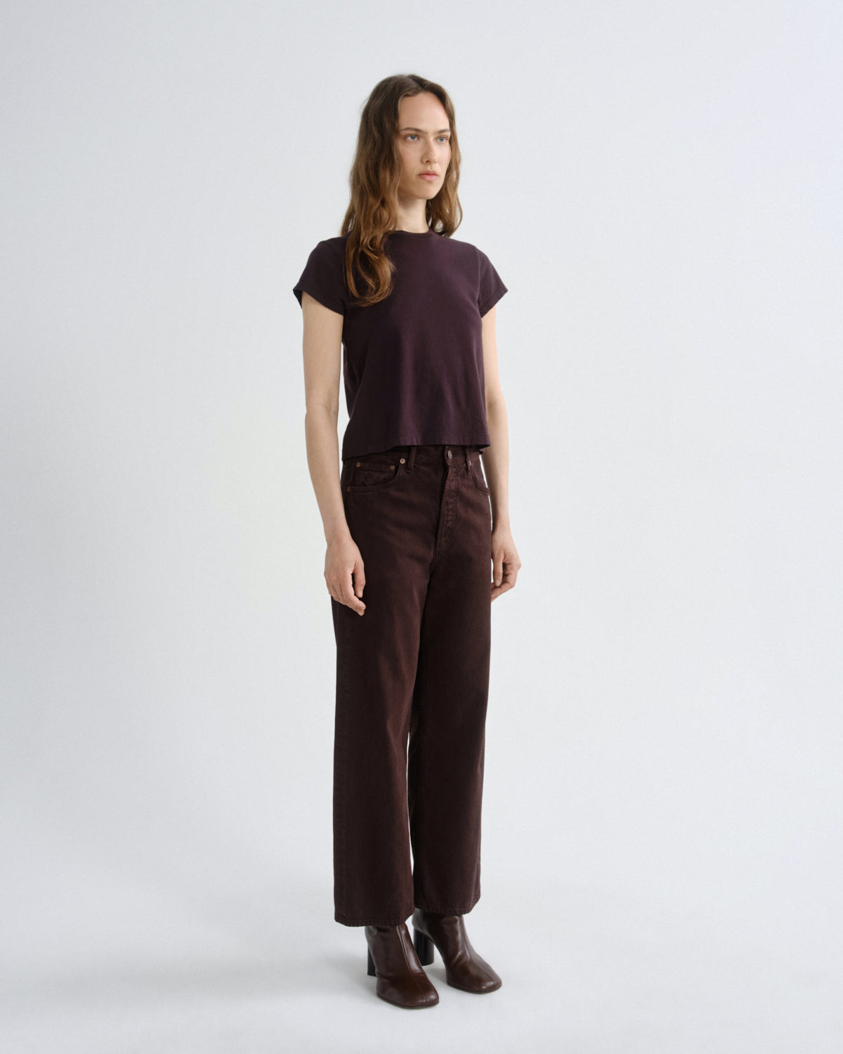 Women Adine Shrunken Tee in Eggplant - Agolde