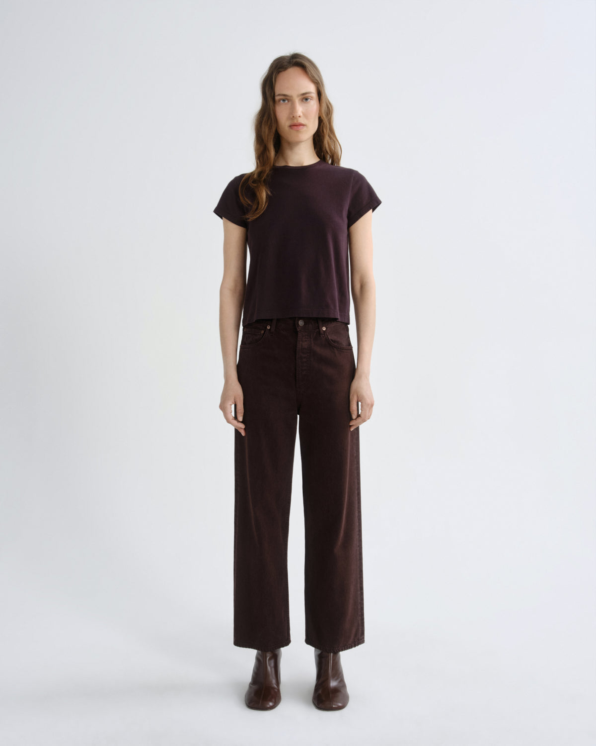 Women Adine Shrunken Tee in Eggplant - Agolde