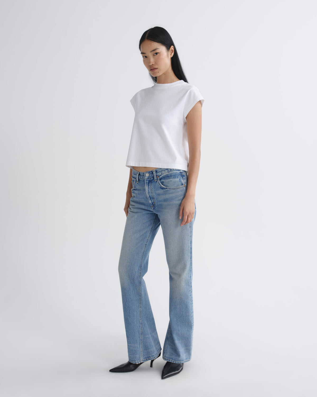 Women Bryce Cap Sleeve Tee in White - Agolde