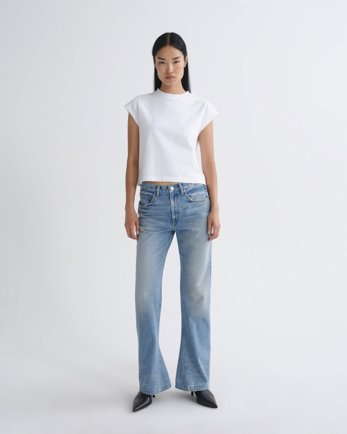 Women Bryce Cap Sleeve Tee in White - Agolde