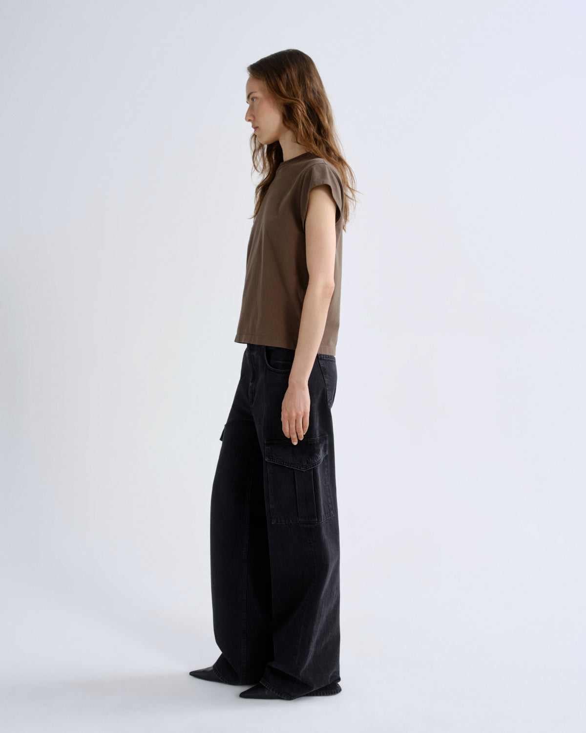 Women Long Line Bryce Cap Sleeve Tee in Uniform - Agolde