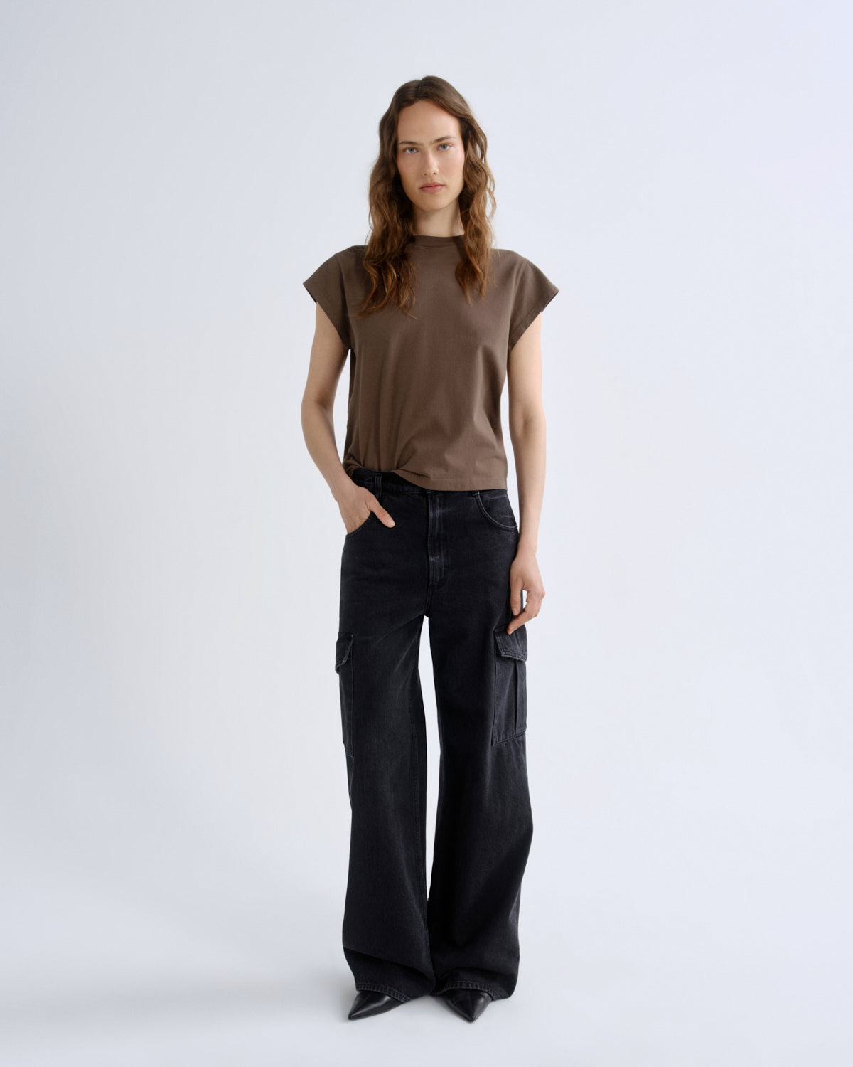 Women Long Line Bryce Cap Sleeve Tee in Uniform - Agolde