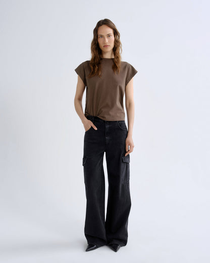 Women Long Line Bryce Cap Sleeve Tee in Uniform - Agolde
