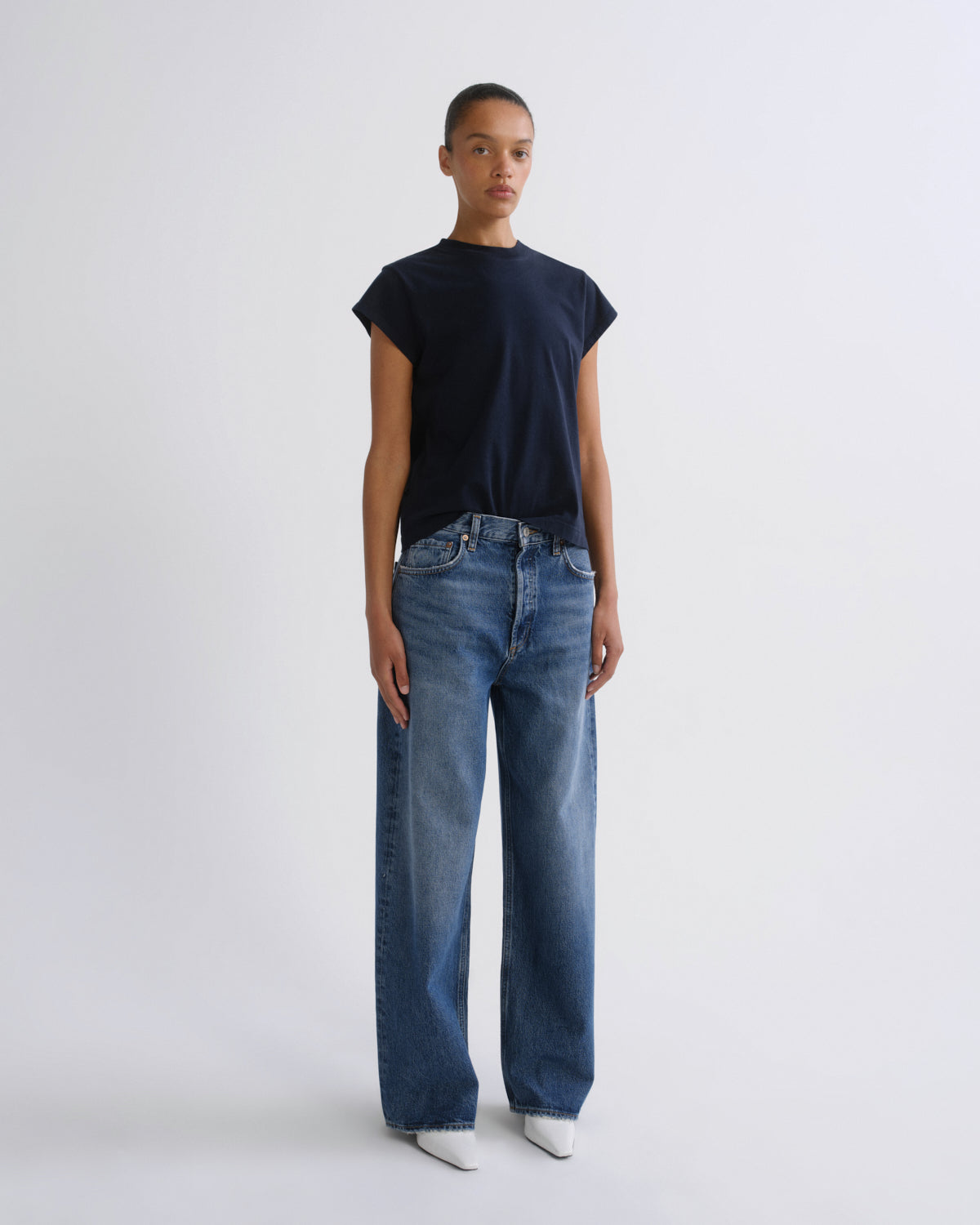 Women Bryce Cap Sleeve Tee in Storm - Agolde