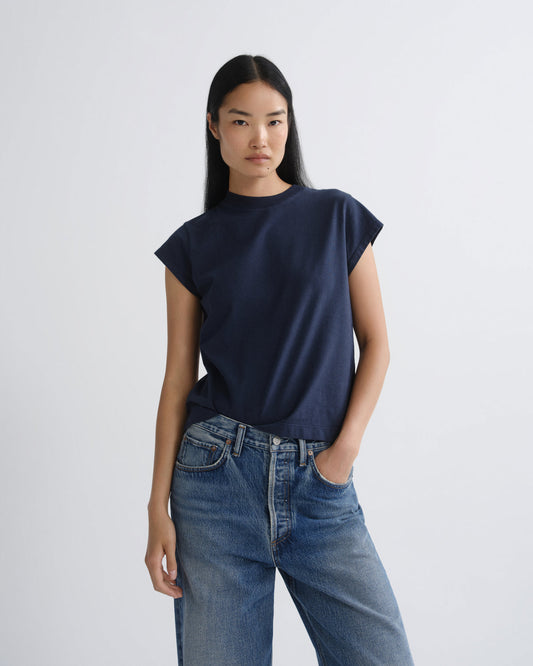 Women long line bryce cap sleeve tee dark teal - Agolde