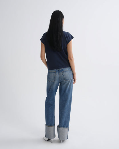 Women long line bryce cap sleeve tee dark teal - Agolde