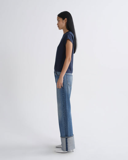 Women long line bryce cap sleeve tee dark teal - Agolde