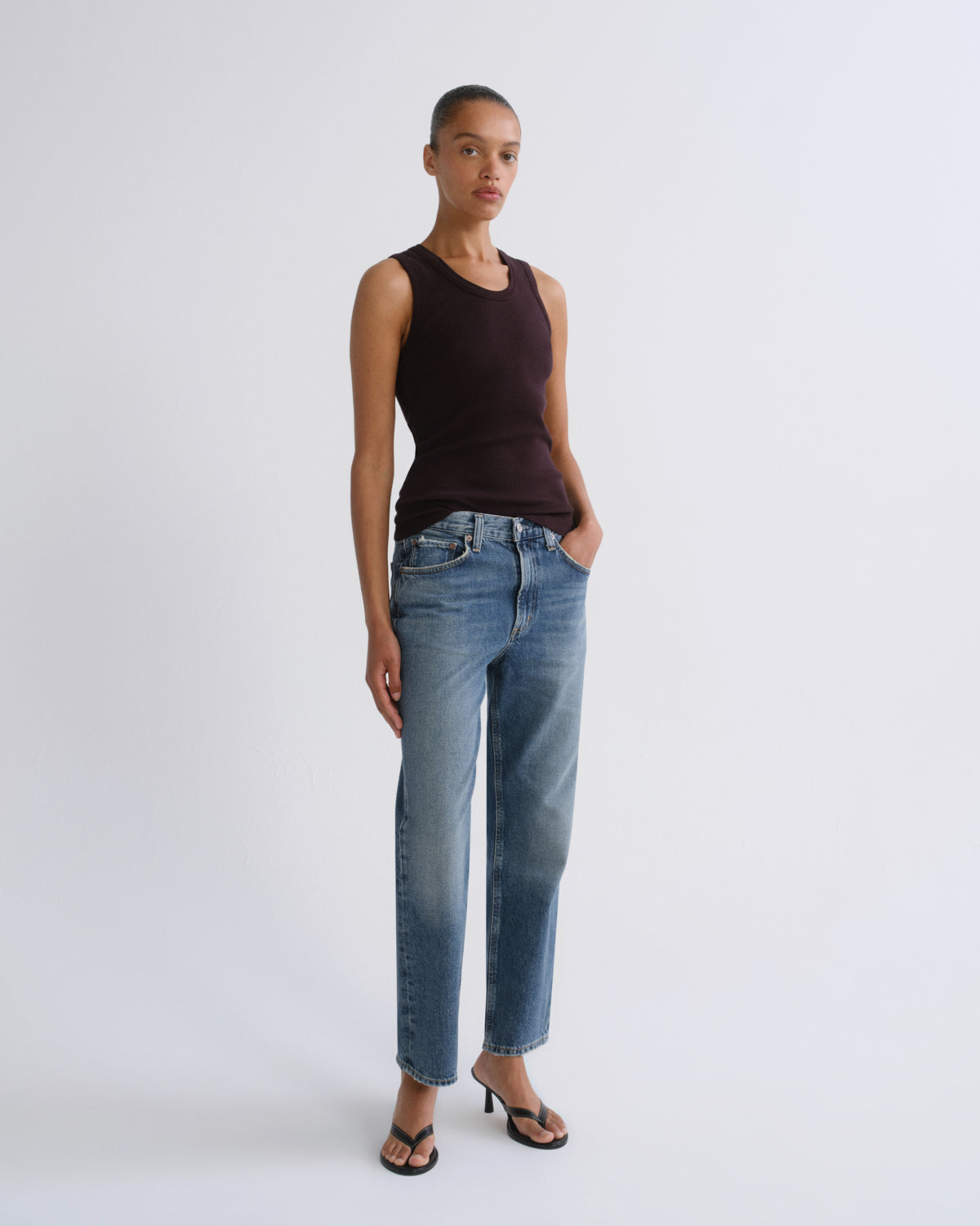 Women Poppy Scoop Neck Tank in Eggplant - Agolde
