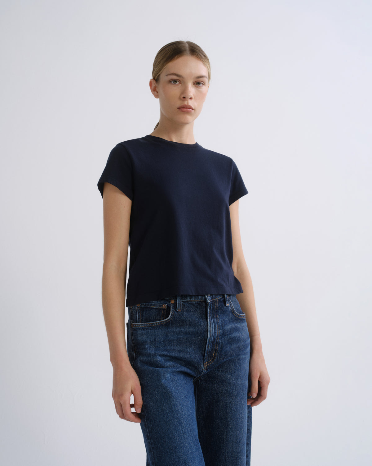 Women Adine Shrunken Tee in Storm - Agolde