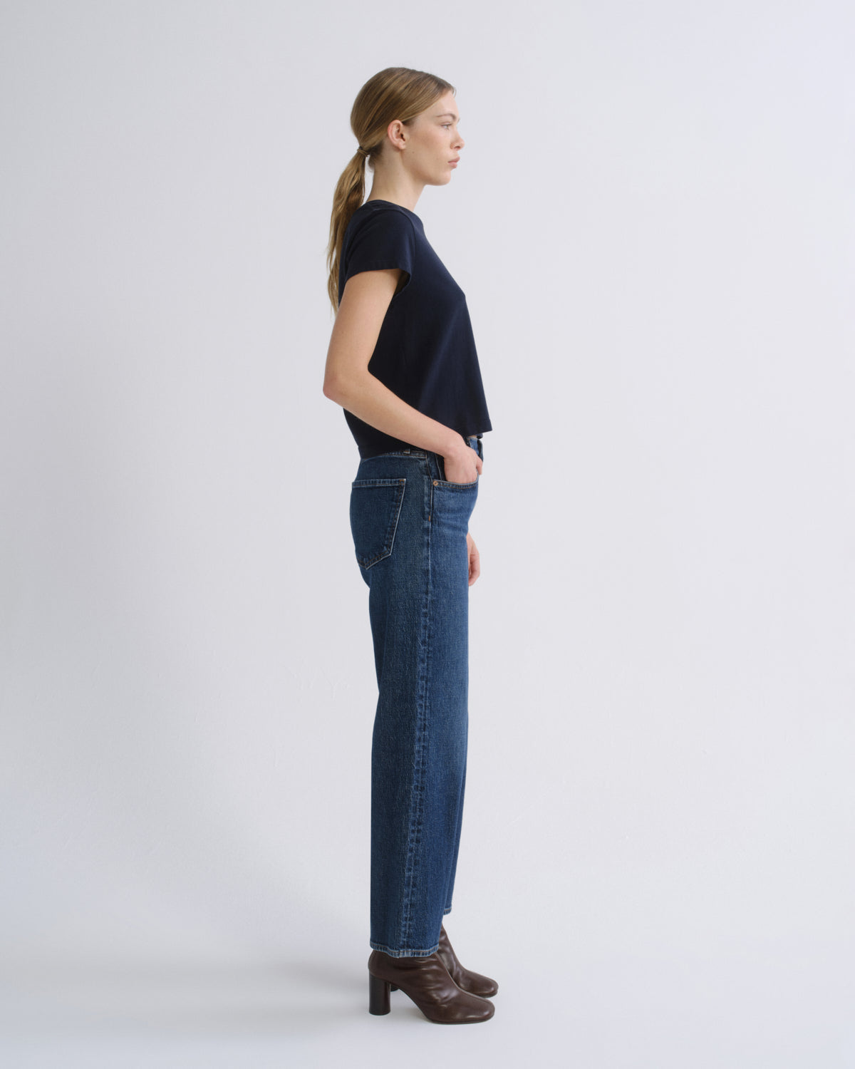 Women Adine Shrunken Tee in Storm - Agolde