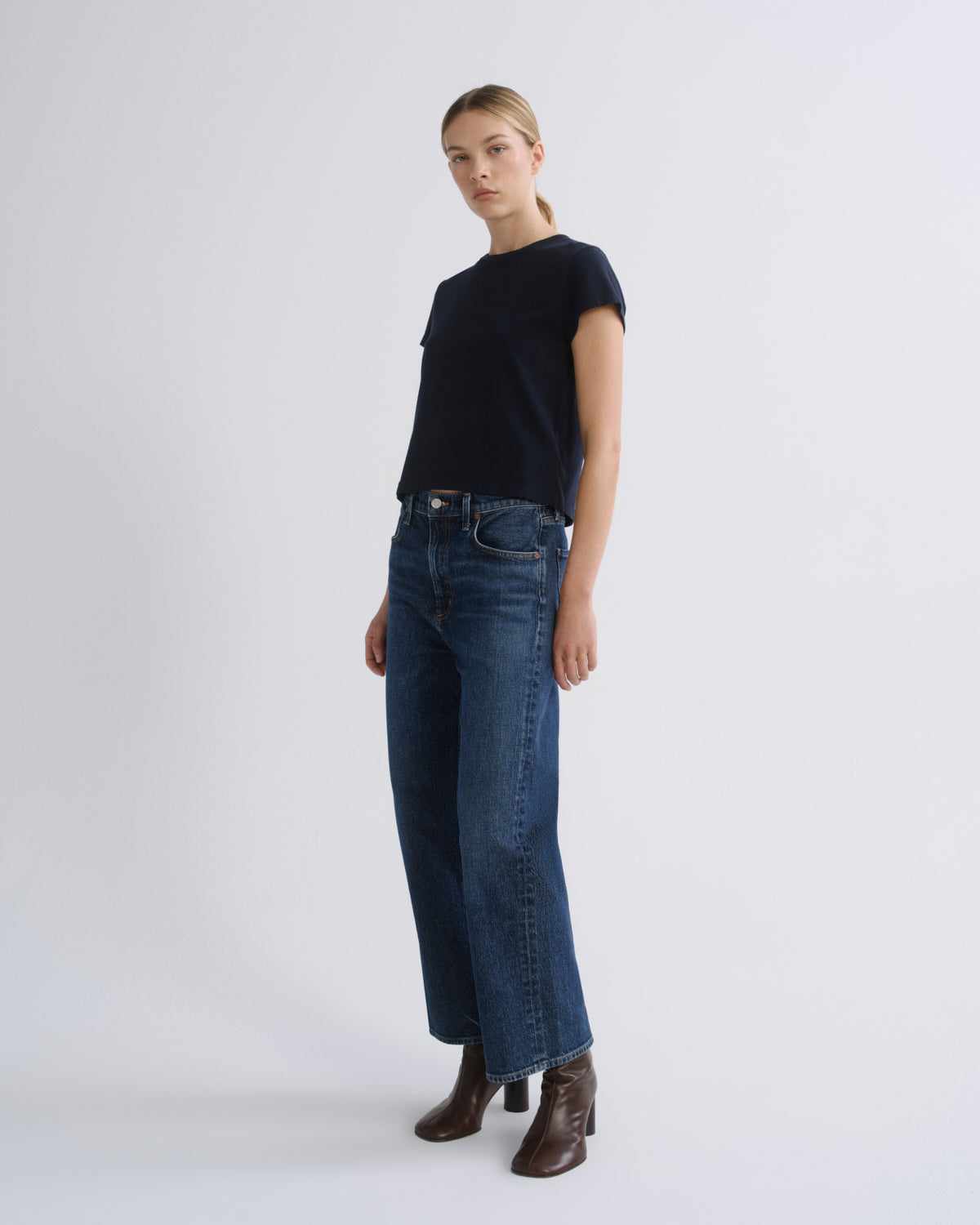 Women Adine Shrunken Tee in Storm - Agolde