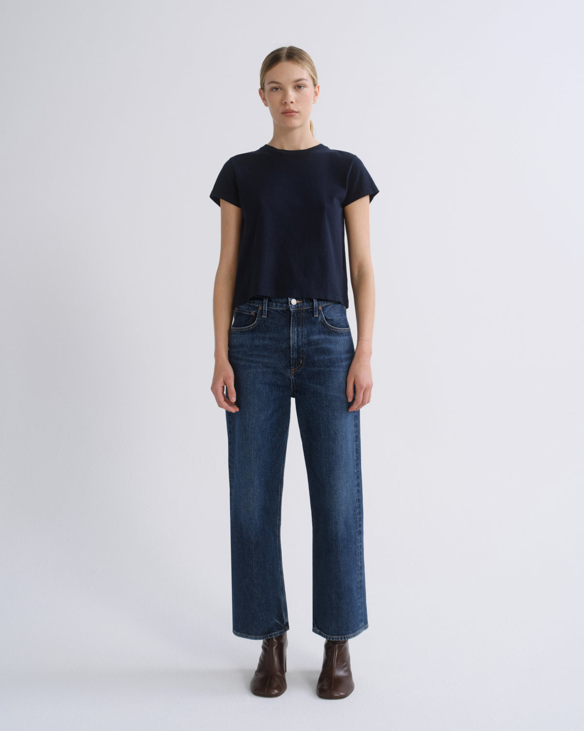 Women Adine Shrunken Tee in Storm - Agolde