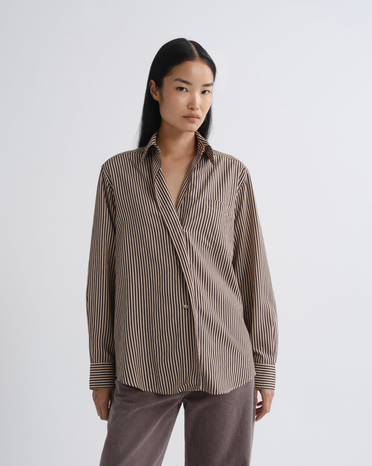 Women aris shirt trace stripe chocolate taupe - Agolde