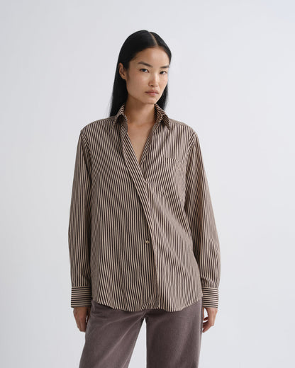 Women aris shirt trace stripe chocolate taupe - Agolde