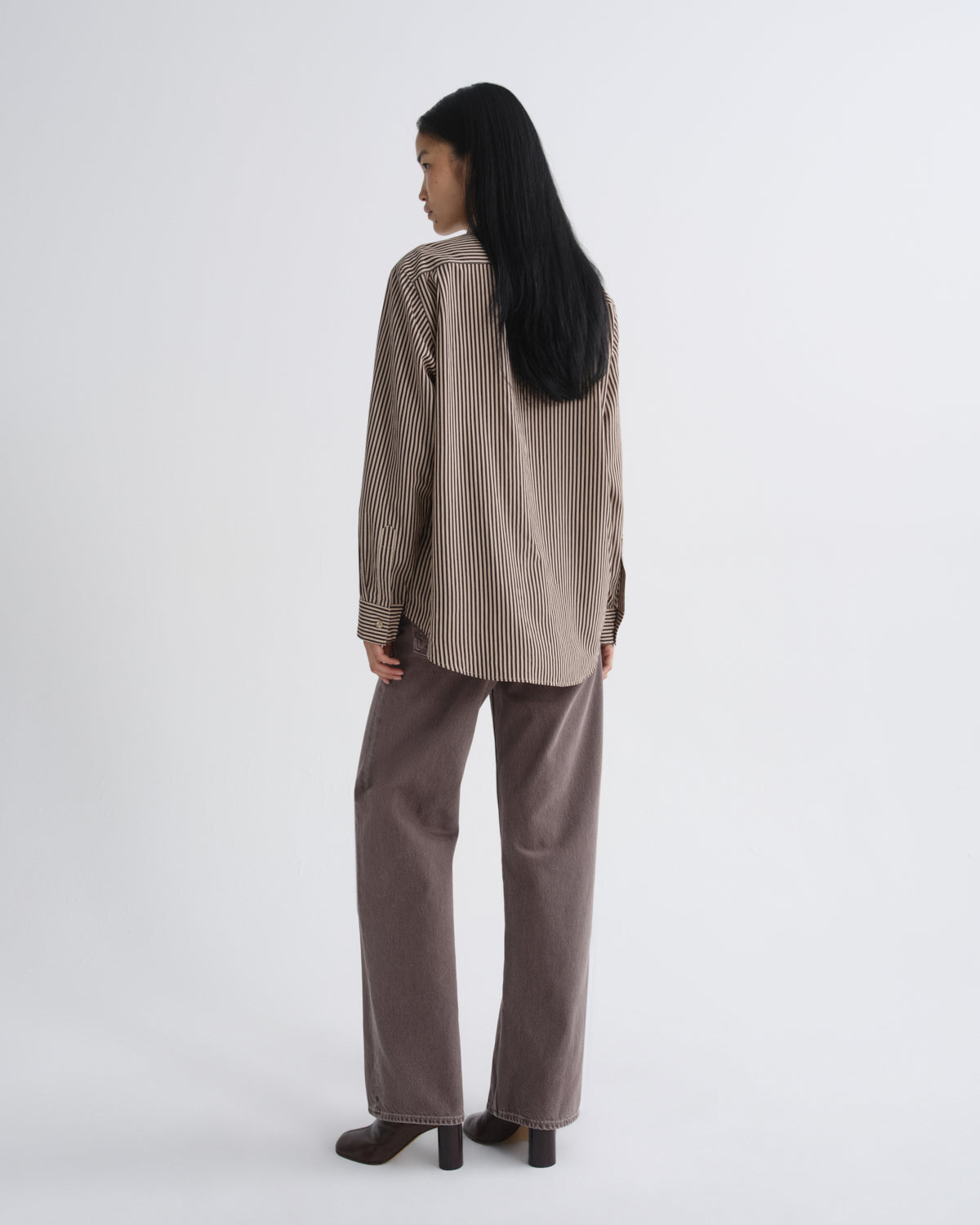 Women aris shirt trace stripe chocolate taupe - Agolde