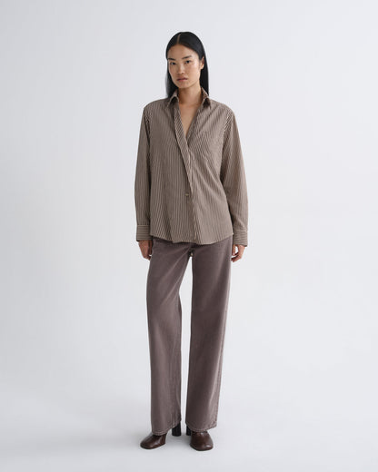 Women aris shirt trace stripe chocolate taupe - Agolde