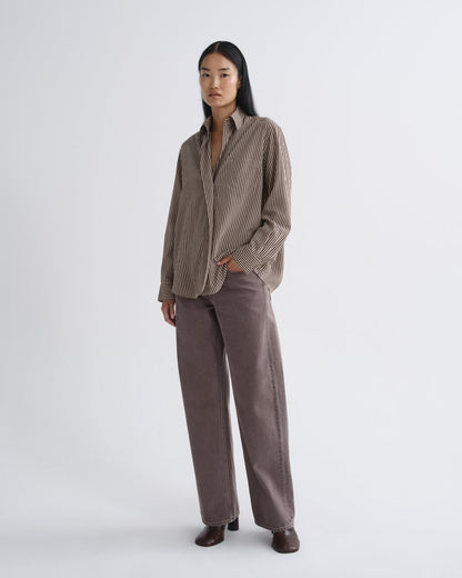 Women aris shirt trace stripe chocolate taupe - Agolde