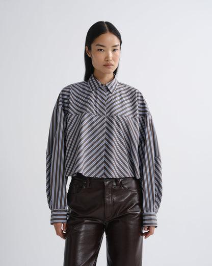 Women agnes shirt meyer stripe white chocolate - Agolde