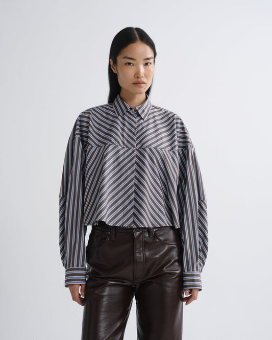 Women agnes shirt meyer stripe white chocolate - Agolde