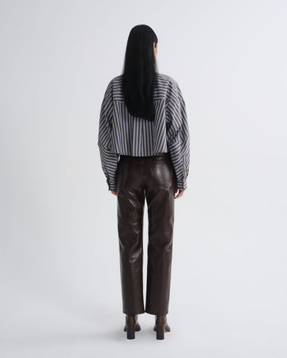 Women agnes shirt meyer stripe white chocolate - Agolde