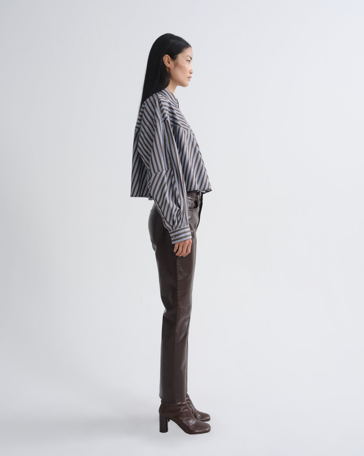 Women agnes shirt meyer stripe white chocolate - Agolde