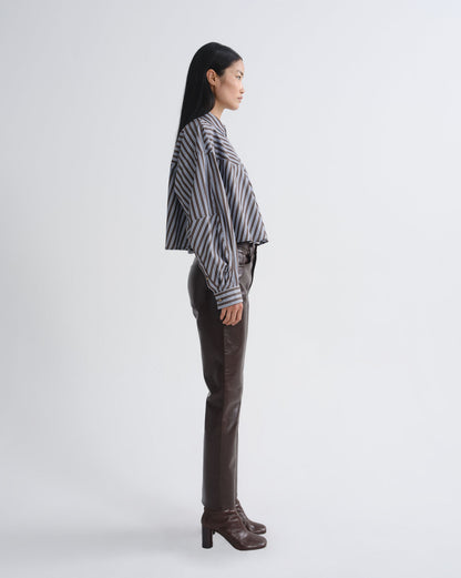 Women agnes shirt meyer stripe white chocolate - Agolde