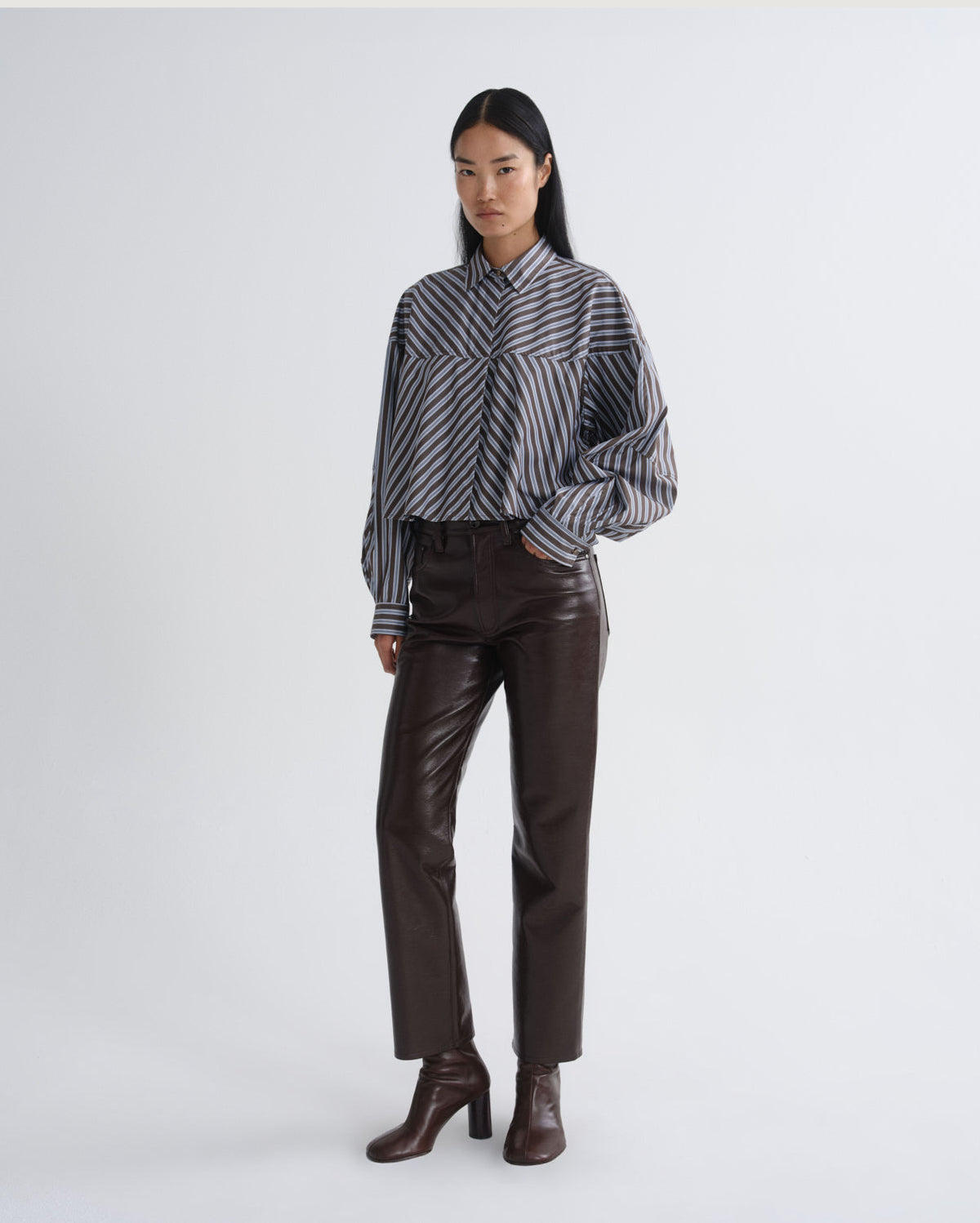 Women agnes shirt meyer stripe white chocolate - Agolde
