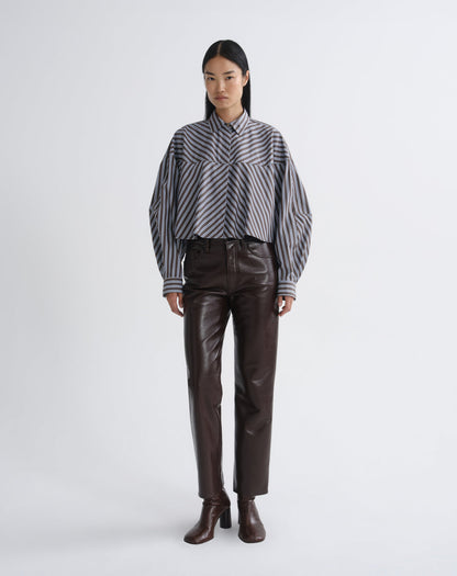 Women agnes shirt meyer stripe white chocolate - Agolde
