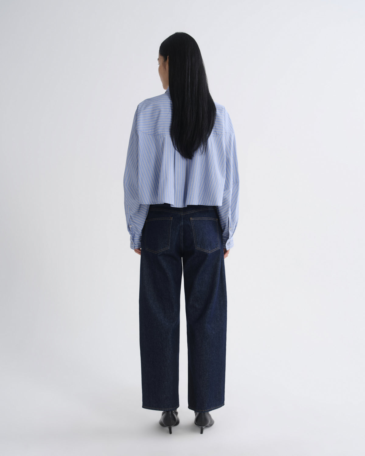 Women Agnes Shirt in Meyer Stripe Blue White - Agolde