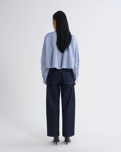 Women Agnes Shirt in Meyer Stripe Blue White - Agolde