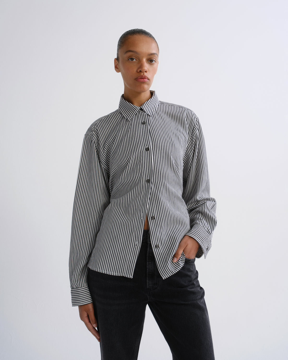 Women Theo Shirt in Solene Stripe - Agolde