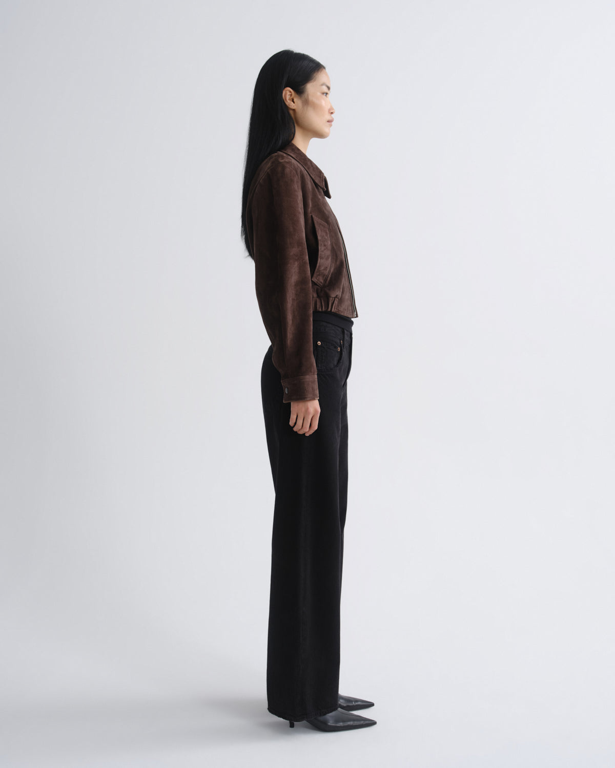Women Nahla Cropped Suede Jacket in Root - Agolde